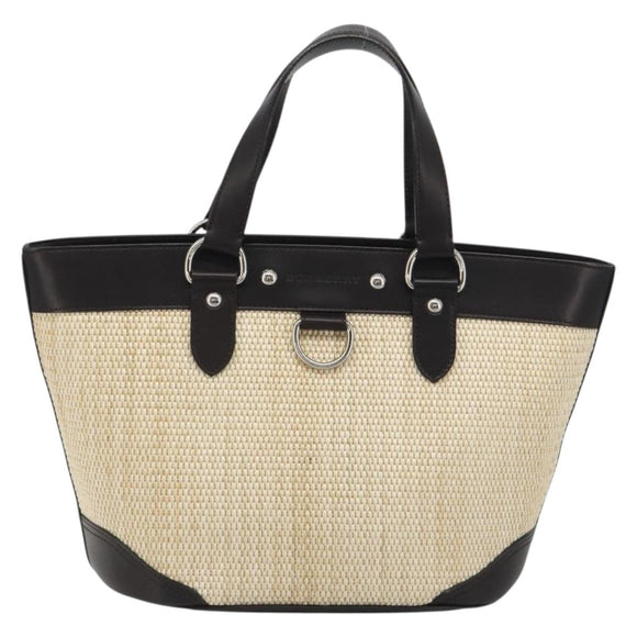 BURBERRY Hand Bag Straw Beige Silver Auth 195974A