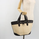 BURBERRY Hand Bag Straw Beige Silver Auth 195974A-25