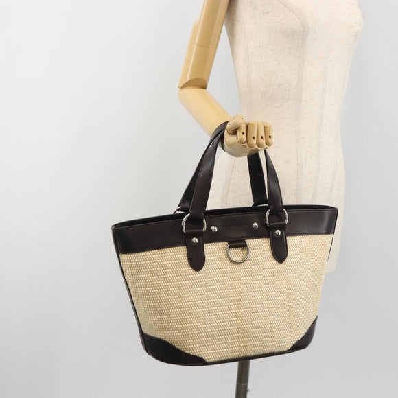 BURBERRY Hand Bag Straw Beige Silver Auth 195974A