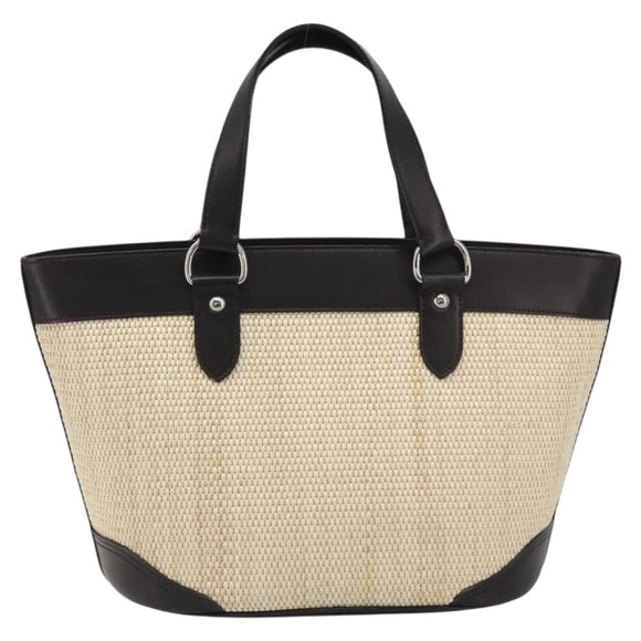 BURBERRY Hand Bag Straw Beige Silver Auth 195974A