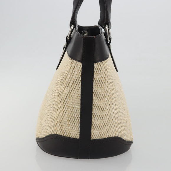 BURBERRY Hand Bag Straw Beige Silver Auth 195974A