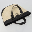 BURBERRY Hand Bag Straw Beige Silver Auth 195974A-6