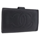 CHANEL Long Wallet Caviar Skin Black Gold CC Auth 195978-1