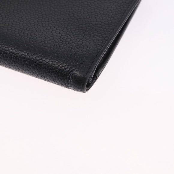 CHANEL Long Wallet Caviar Skin Black Gold CC Auth 195978