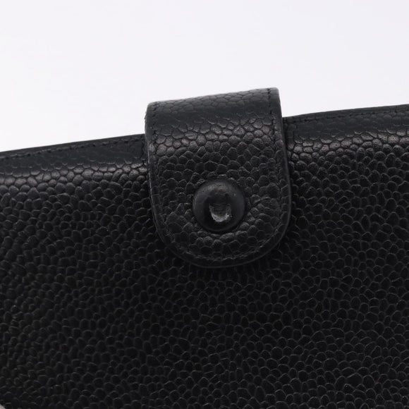 CHANEL Long Wallet Caviar Skin Black Gold CC Auth 195978