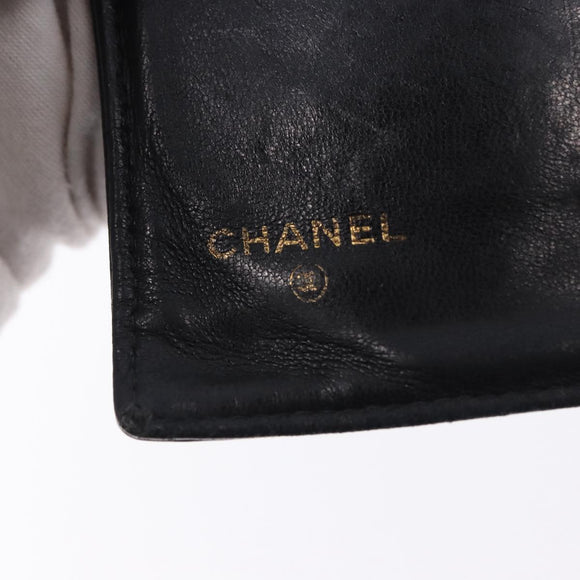 CHANEL Long Wallet Caviar Skin Black Gold CC Auth 195978