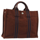 HERMES Fourre Tout PM Hand Bag Canvas Brown Silver Auth 195979A-1