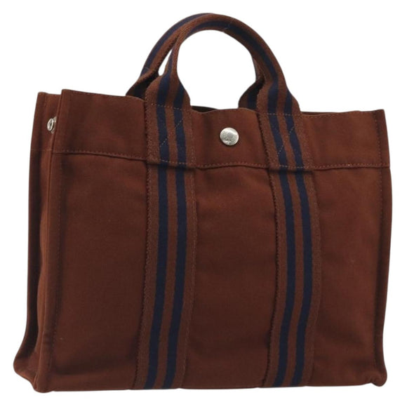 HERMES Fourre Tout PM Hand Bag Canvas Brown Silver Auth 195979A