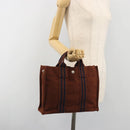 HERMES Fourre Tout PM Hand Bag Canvas Brown Silver Auth 195979A-21