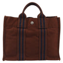 HERMES Fourre Tout PM Hand Bag Canvas Brown Silver Auth 195979A-3