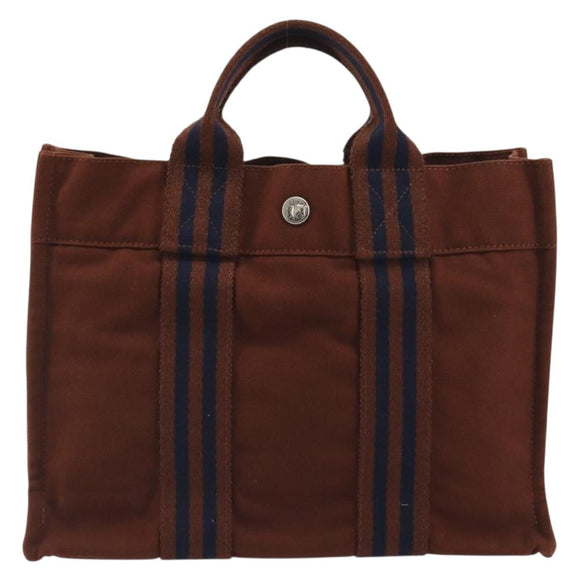 HERMES Fourre Tout PM Hand Bag Canvas Brown Silver Auth 195979A