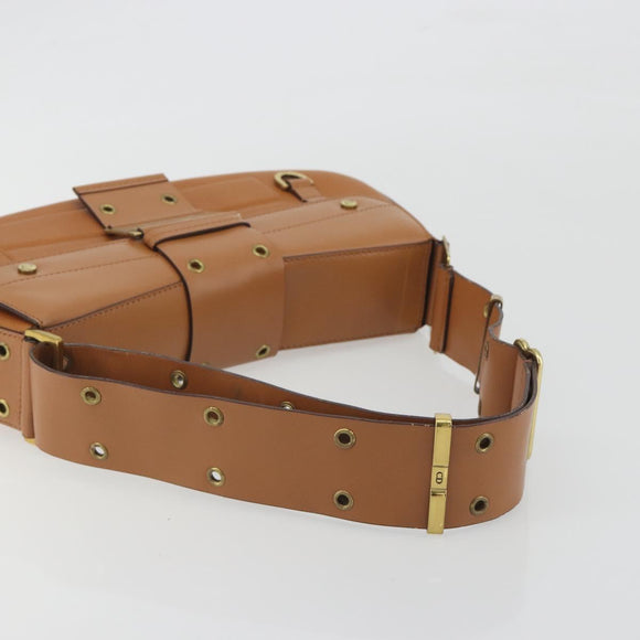Christian Dior Street Chic Shoulder Bag Leather Brown Gold Auth 195980V