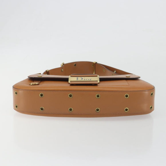 Christian Dior Street Chic Shoulder Bag Leather Brown Gold Auth 195980V