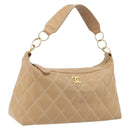 CHANEL Wild Stitch Shoulder Bag Leather Beige Gold CC Auth 195981A-1