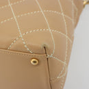 CHANEL Wild Stitch Shoulder Bag Leather Beige Gold CC Auth 195981A-9