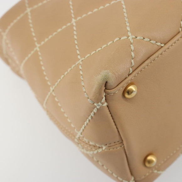 CHANEL Wild Stitch Shoulder Bag Leather Beige Gold CC Auth 195981A