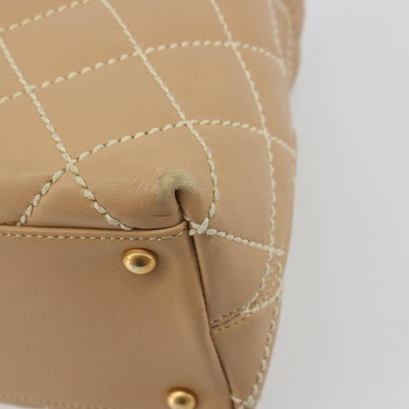 CHANEL Wild Stitch Shoulder Bag Leather Beige Gold CC Auth 195981A