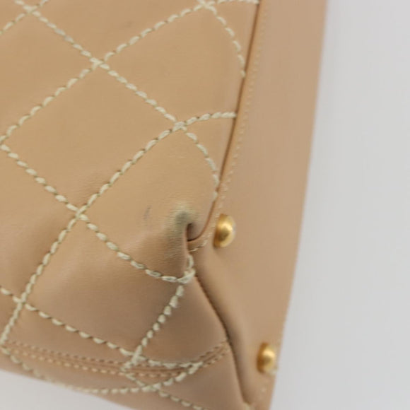 CHANEL Wild Stitch Shoulder Bag Leather Beige Gold CC Auth 195981A
