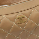 CHANEL Wild Stitch Shoulder Bag Leather Beige Gold CC Auth 195981A-17