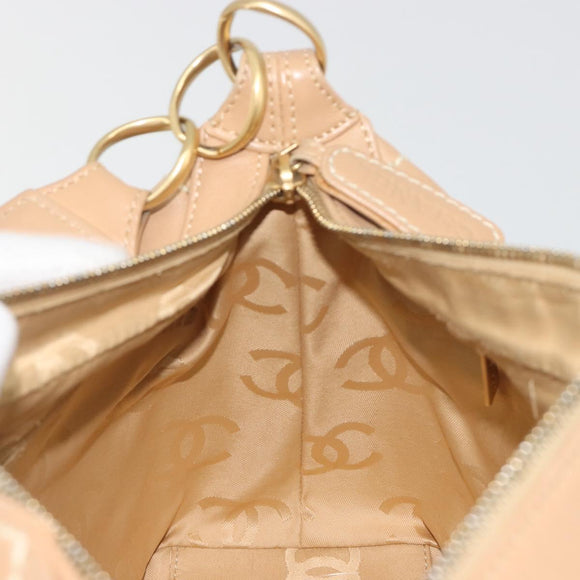 CHANEL Wild Stitch Shoulder Bag Leather Beige Gold CC Auth 195981A