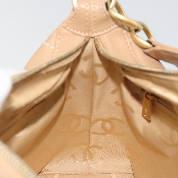 CHANEL Wild Stitch Shoulder Bag Leather Beige Gold CC Auth 195981A