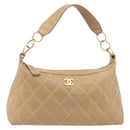 CHANEL Wild Stitch Shoulder Bag Leather Beige Gold CC Auth 195981A-13