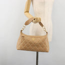 CHANEL Wild Stitch Shoulder Bag Leather Beige Gold CC Auth 195981A-23