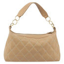 CHANEL Wild Stitch Shoulder Bag Leather Beige Gold CC Auth 195981A-2