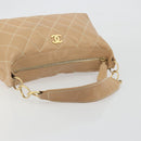 CHANEL Wild Stitch Shoulder Bag Leather Beige Gold CC Auth 195981A-7