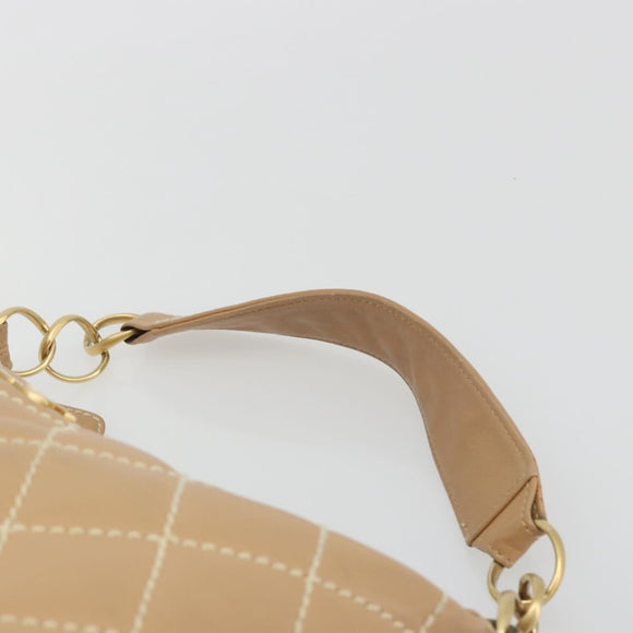 CHANEL Wild Stitch Shoulder Bag Leather Beige Gold CC Auth 195981A