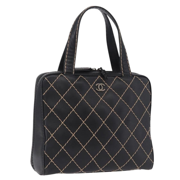 CHANEL Wild Stitch Hand Bag Leather Black CC Auth 195982V