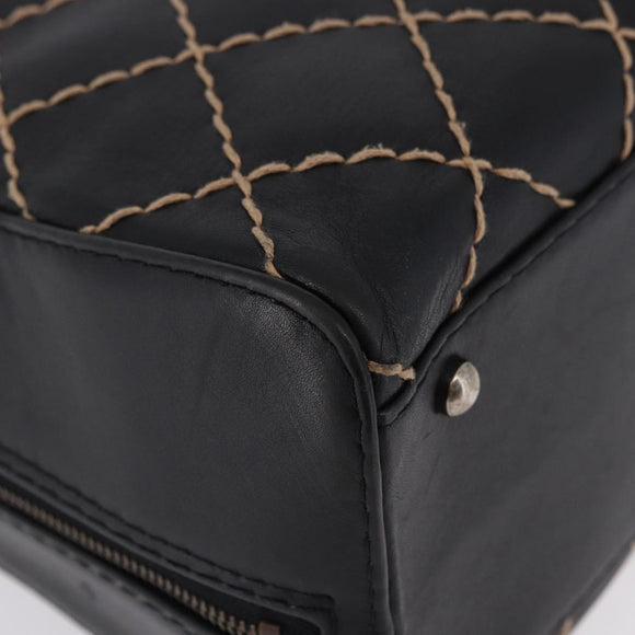 CHANEL Wild Stitch Hand Bag Leather Black CC Auth 195982V