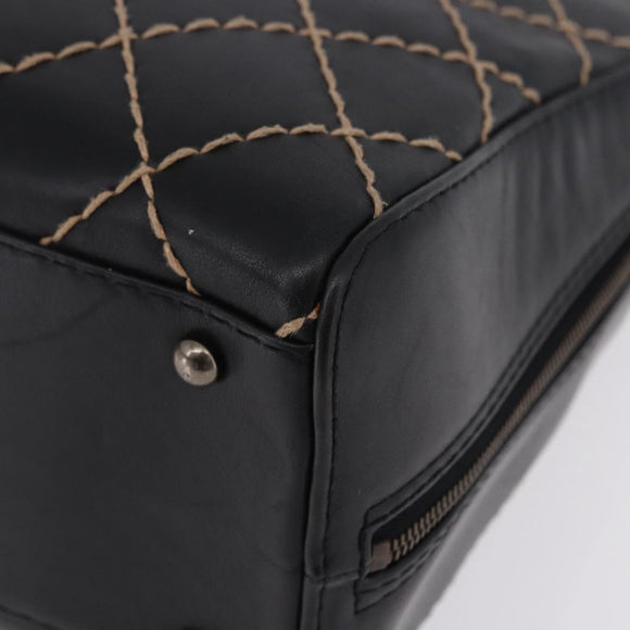 CHANEL Wild Stitch Hand Bag Leather Black CC Auth 195982V