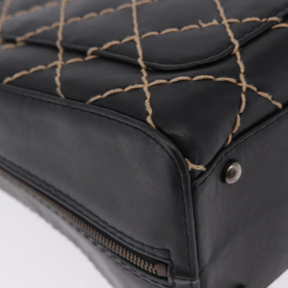 CHANEL Wild Stitch Hand Bag Leather Black CC Auth 195982V