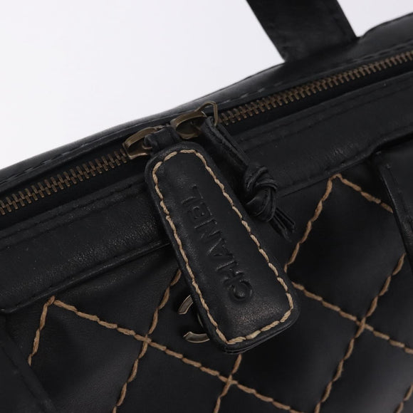 CHANEL Wild Stitch Hand Bag Leather Black CC Auth 195982V