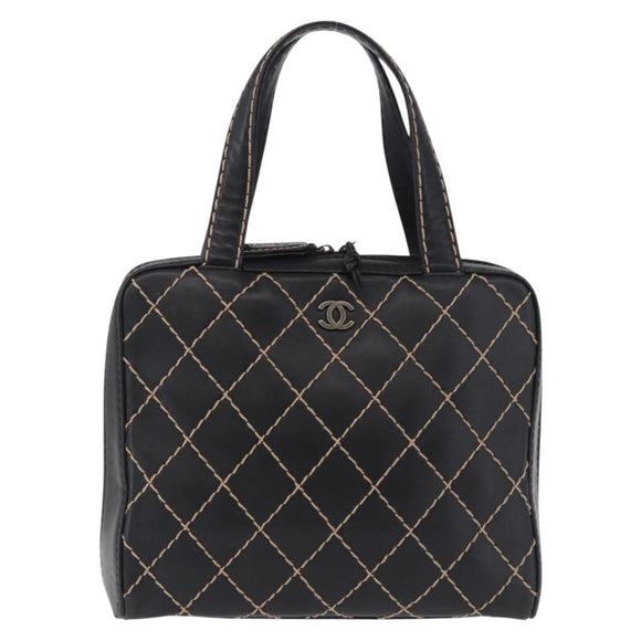 CHANEL Wild Stitch Hand Bag Leather Black CC Auth 195982V