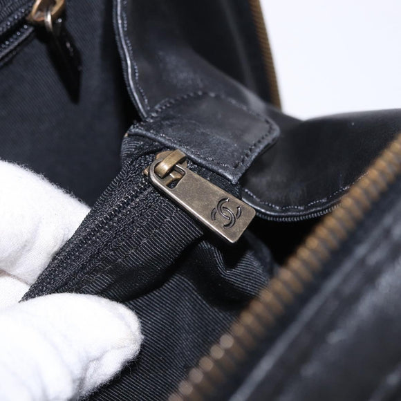 CHANEL Wild Stitch Hand Bag Leather Black CC Auth 195982V