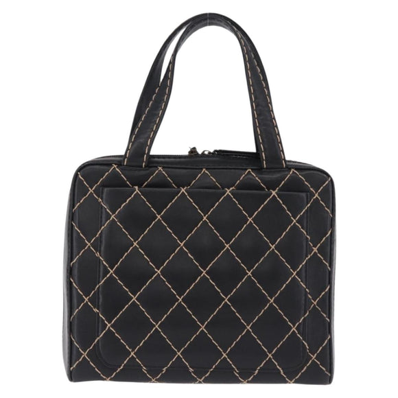 CHANEL Wild Stitch Hand Bag Leather Black CC Auth 195982V