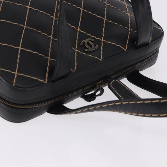 CHANEL Wild Stitch Hand Bag Leather Black CC Auth 195982V