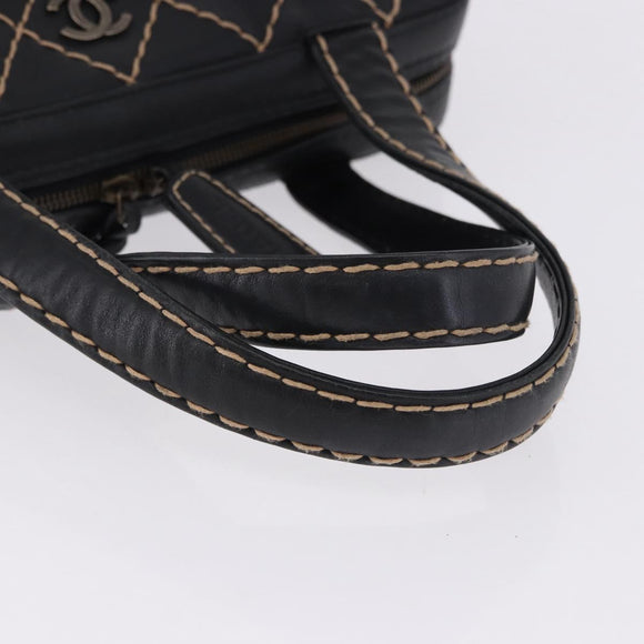 CHANEL Wild Stitch Hand Bag Leather Black CC Auth 195982V