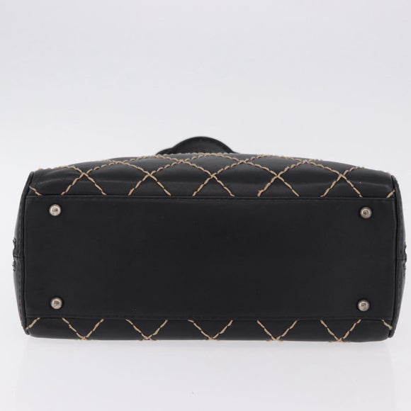 CHANEL Wild Stitch Hand Bag Leather Black CC Auth 195982V