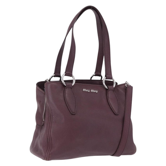 Miu Miu Hand Bag Leather 2way Bordeaux Silver Auth 195983A