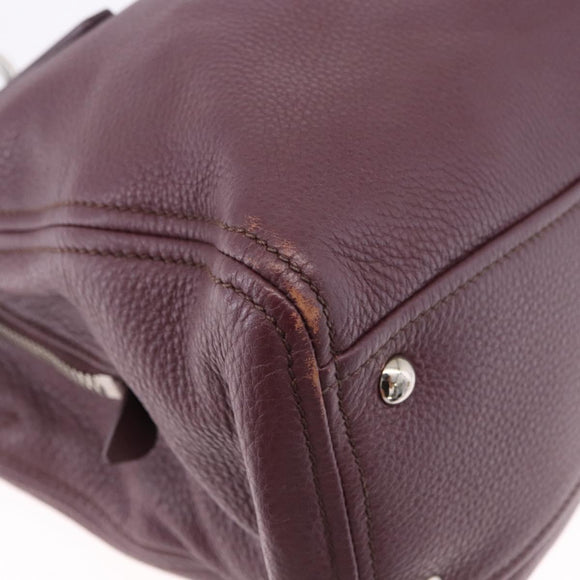 Miu Miu Hand Bag Leather 2way Bordeaux Silver Auth 195983A