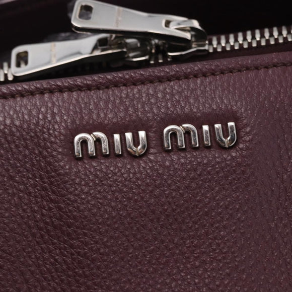 Miu Miu Hand Bag Leather 2way Bordeaux Silver Auth 195983A
