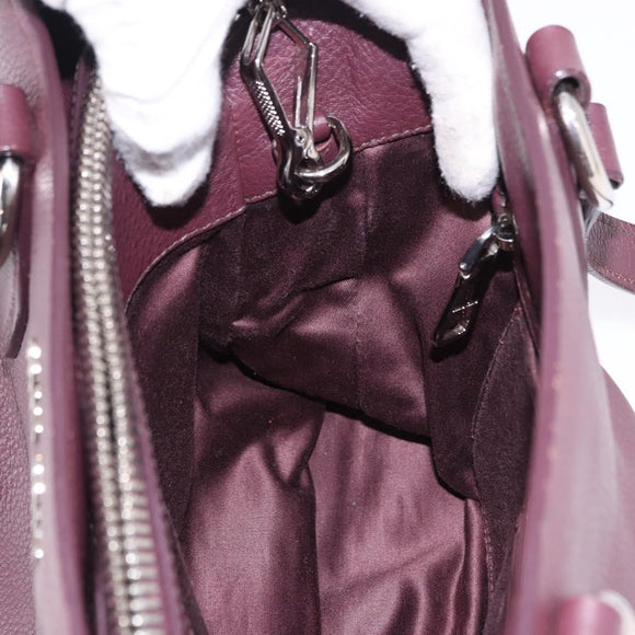 Miu Miu Hand Bag Leather 2way Bordeaux Silver Auth 195983A