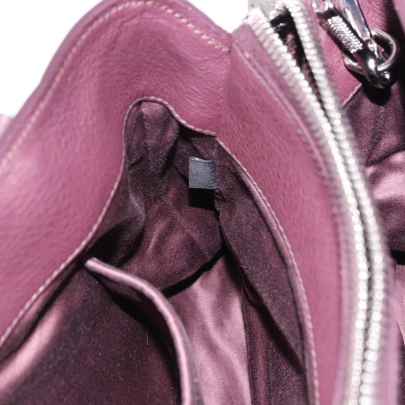 Miu Miu Hand Bag Leather 2way Bordeaux Silver Auth 195983A