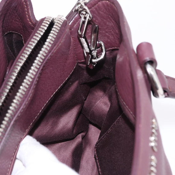 Miu Miu Hand Bag Leather 2way Bordeaux Silver Auth 195983A