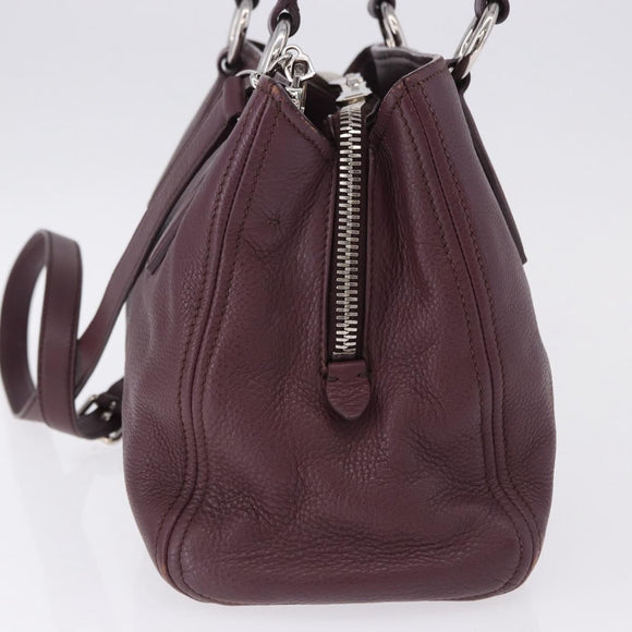 Miu Miu Hand Bag Leather 2way Bordeaux Silver Auth 195983A