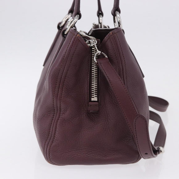 Miu Miu Hand Bag Leather 2way Bordeaux Silver Auth 195983A