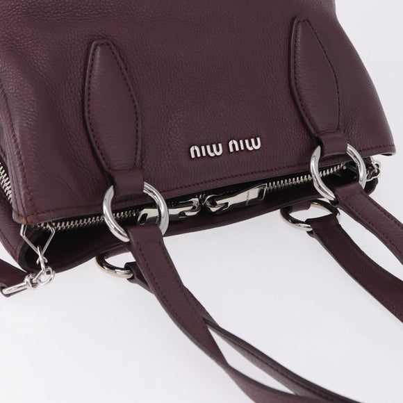 Miu Miu Hand Bag Leather 2way Bordeaux Silver Auth 195983A